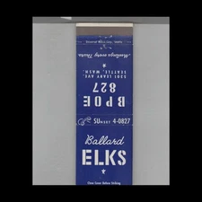 Matchbook Cover BPOE Elks Lodge No. 827 Seattle, WA