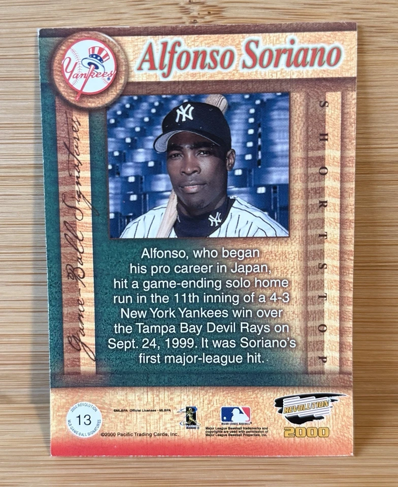 Bola de jogo Alfonso Soriano 2000 Pacific Revolution MLB autógrafo #13 autografada - Imagem 2 de 2