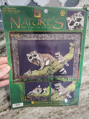 1988 Sealed Nature's Window Cross Stitch Embroidery 5437 Raccoons Craft Kit Set