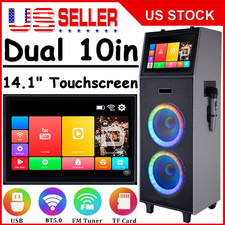 4000W Dual 10" Bluetooth Woofer Karaoke Machine 14" Touchscreen 2 Wireless Mics