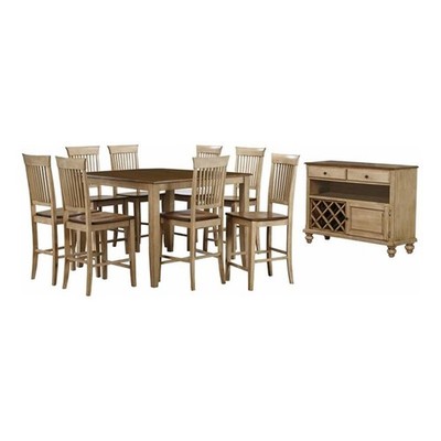Sunset Trading Brook 10-Piece 48'' Square Wood Pub Set with Slat Stools in Cream