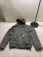 Carhartt Coat Jacket Green Duck Canvas Hooded Insulated Quilted 104050 MOS Small