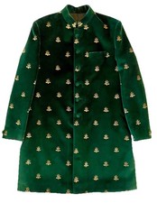 Qbik Gurinder Singh Green Velvet Gold Zardozi Sherwani Jacket Bandhgala XL