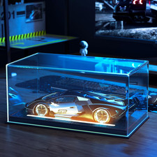 LED Display Case for 1/24 Scale Model Cars with Leather Base and UV Protection