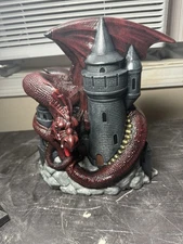 Hand Made and Hand Painted Dragon on a Castle 10inches Tall