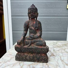 Antique Burmese Ava Buddha in Carved wood with Red lacquer - Myanmar