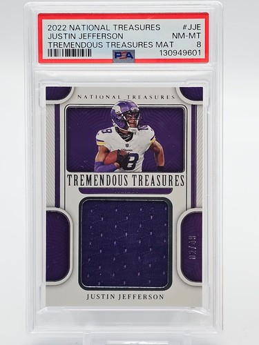 JUSTIN JEFFERSON 2022 NATIONAL TREASURES TREMENDOUS MAT PATCH /49 PSA 8 Q7899