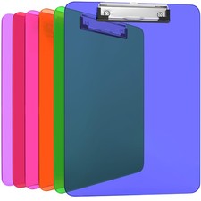 Kiggos 6 Pack Plastic Clipboards Colored Transparent Clear Clip Multicolor