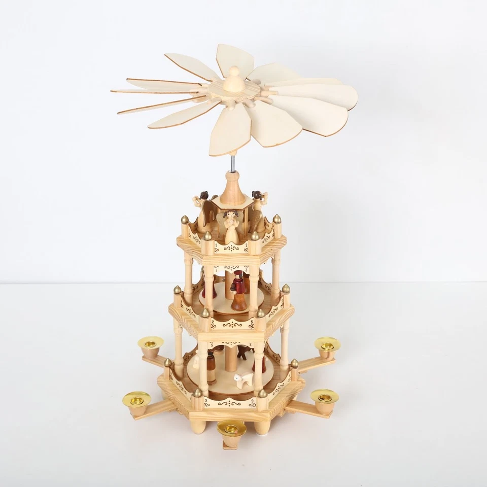 Christmas Wooden Windmill Pyramid 18 Inch -3 Tier Candle Carousel with Hand-P... Foto 4 de 4