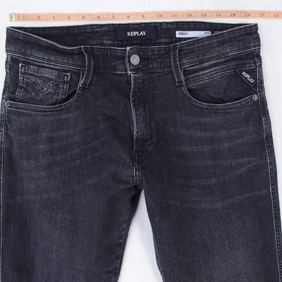 Herrens Replay M914 ANBASS Slim Tapered Elasthan Grau Jeans W33 L32