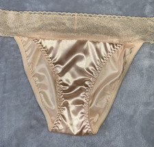 NEW Glossy Stretch Satin XL 8 String Hi Thigh Bikini Panties Lace Waistband