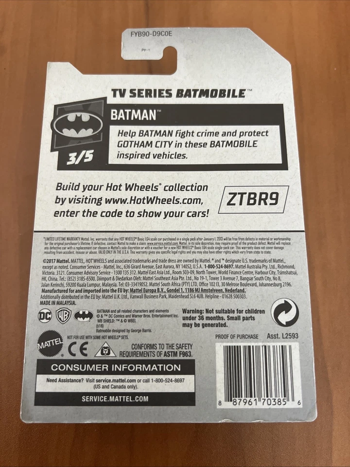 Hot Wheels Classic Tv Series 66 Batman Batmobile Grey Flames Red Tint Variation - Image 2 of 4