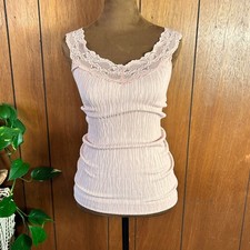 Vintage y2k GUESS JEANS Authentic Pink Lace Trim Ribbed Tank Top Cami Layering