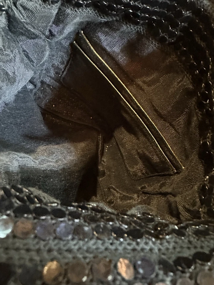 Bolso Cartera Vintage Años 70 Negro Brillante Lentejuelas Retro Disco Foto 4 de 4