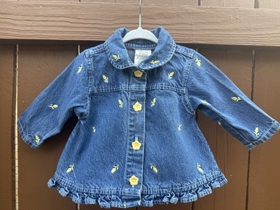 Y2k Unbranded Baby Denim Jacket 12M Floral Embroidered Ruffle Hem