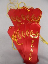 2nd Place Award Ribbons – Pack of 10 – Flat Card & String Classroom Event red