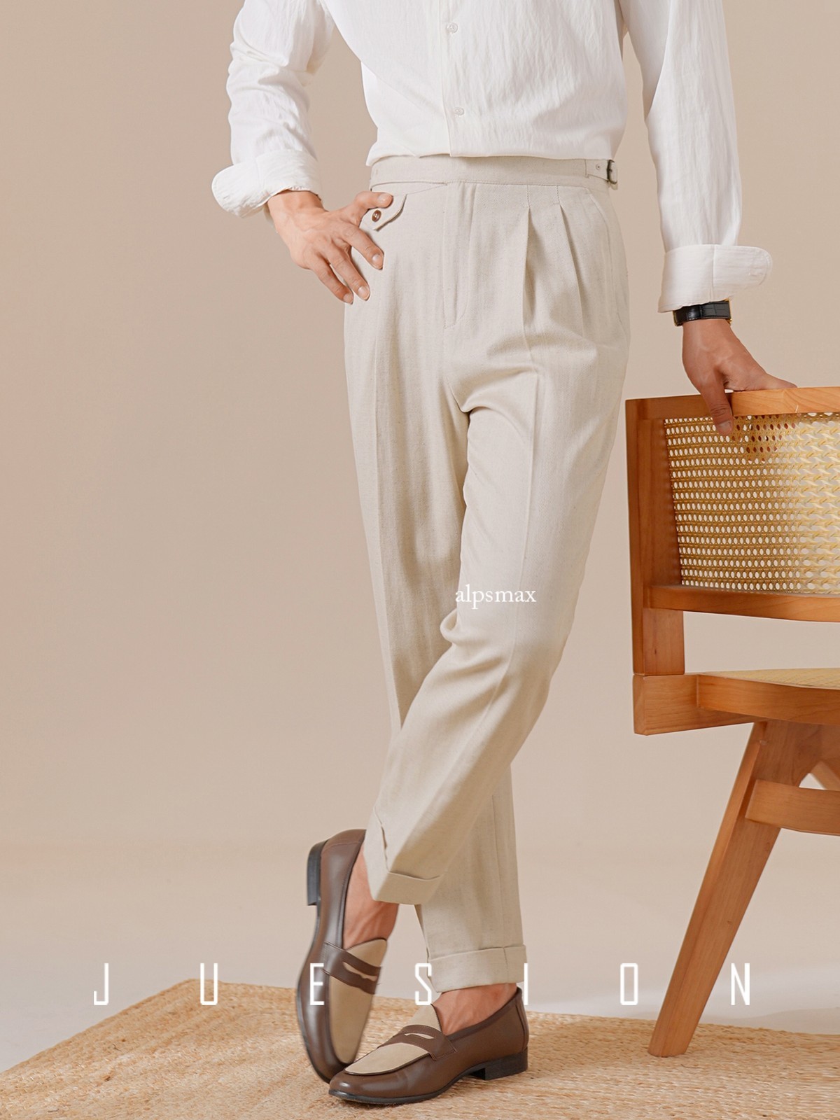 New Men's Breathable Linen High Waisted Straight Leg Trousers Suit Casual Pants