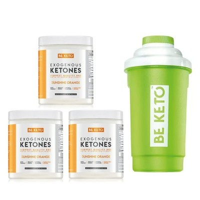 BE keto Exogene Ketone BHB Orange  3 x 150g & Shaker Lime Gewichtskontrolle
