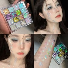 Beautiful 16-Color Chunky Glitter Face Body Makeup Palette Festival Shine