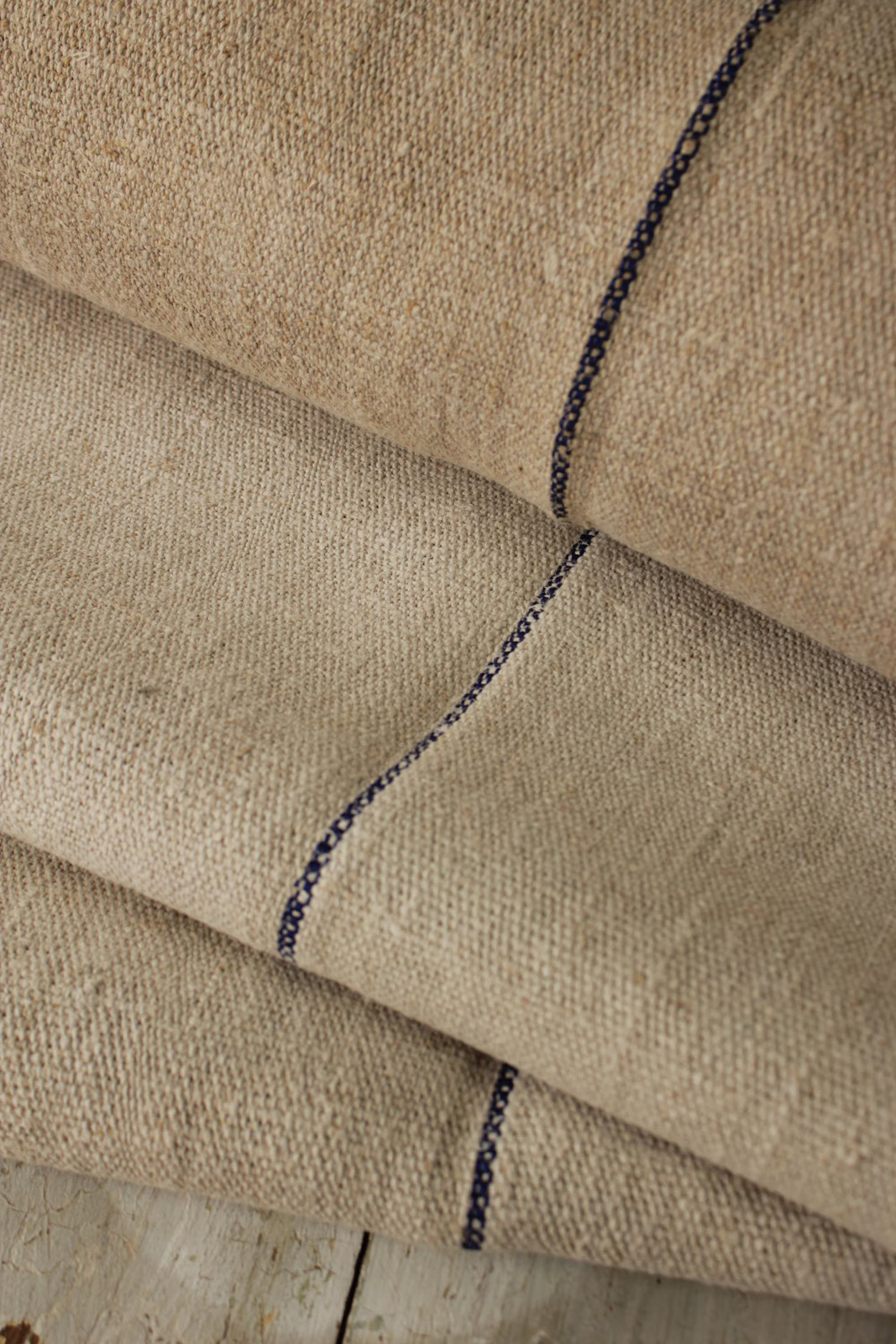 Grain sack Fabric Bolt Blue Stripe Antique homespun two-toned linen by the yard