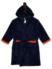 Joe Boxer Boys Navy Blue Orange Plush Fleece Mohawk Hooded Bath Robe XS 4/5