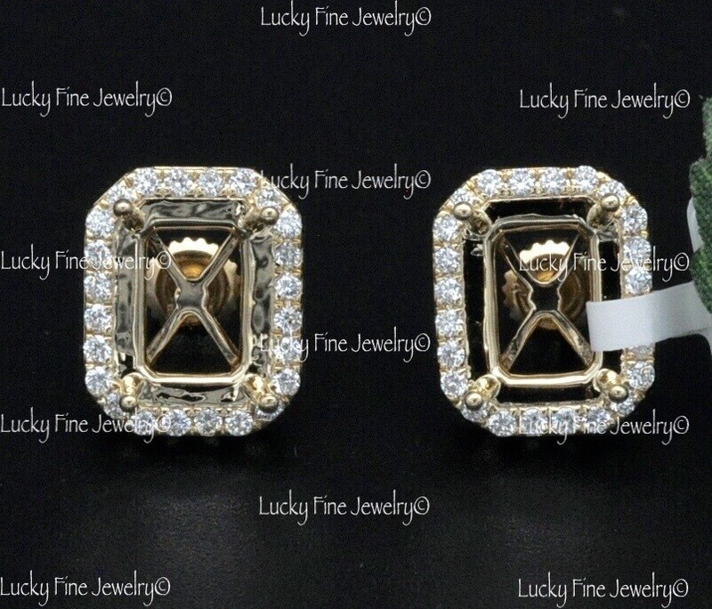 0.50 ct 14k White Gold Natural Diamond Semi Mount Earring Setting fits 8.5x6.5mm