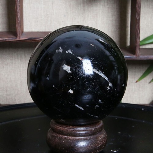 B747-640g Natural Black Tourmaline Crystal Sphere Round Crystal Ball Healing - Picture 8 of 12
