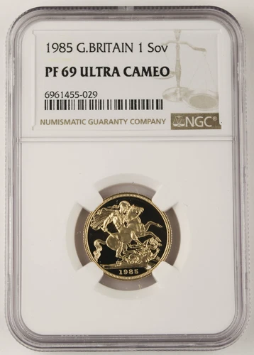 Great Britain UK 1985 Pound/Sovereign 0.2354 Oz AGW Gold Proof Coin NGC PF69 UC