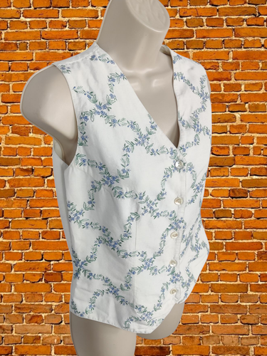 MONSOON WHITE WAISTCOAT TOP SIZE 12 COTTON WOMENS SLEEVELESS EMBROIDERED FLORAL - Picture 2 of 5