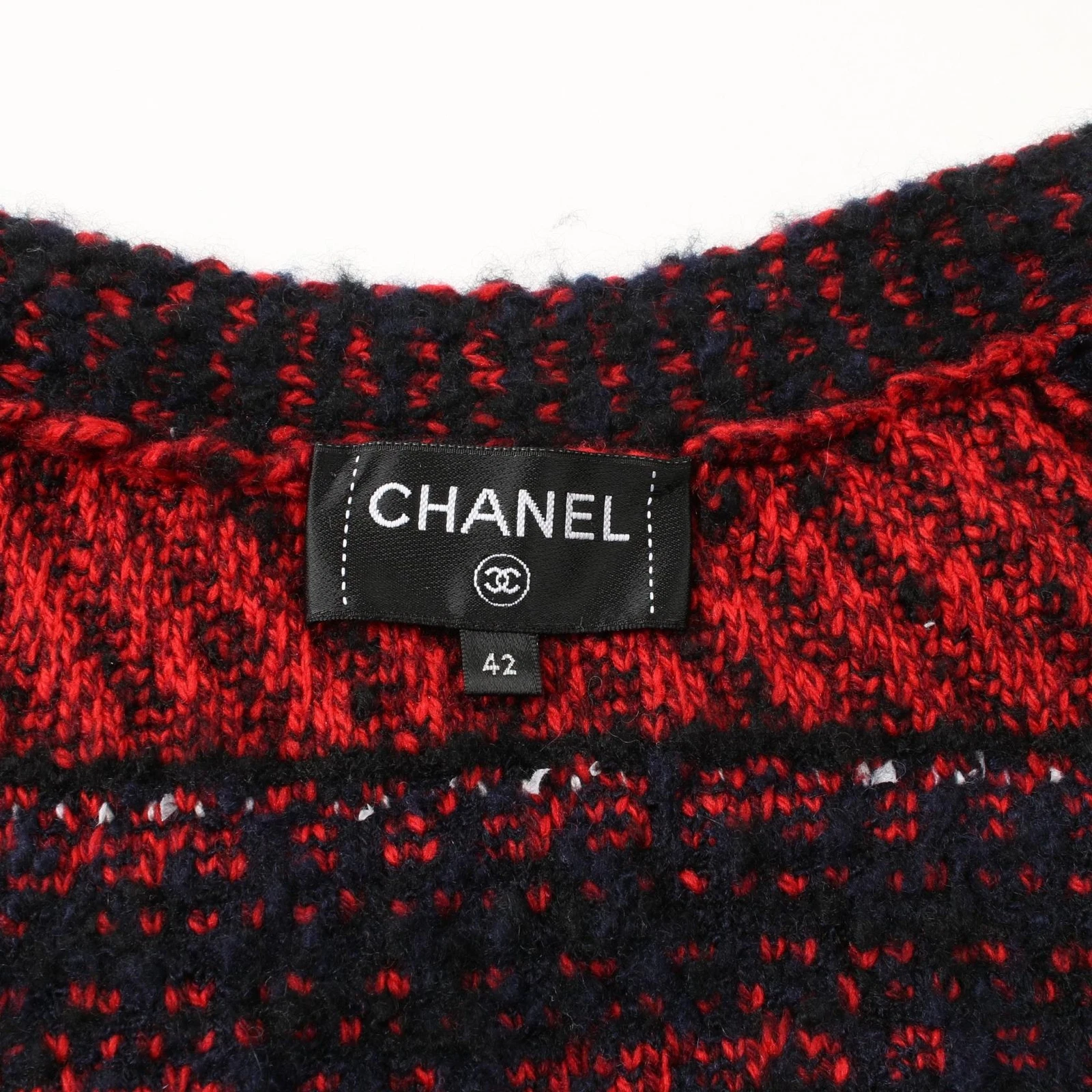 CHANEL cardigan maglia giacca P75706 cashmere lana nero rosso usato donnaa ta