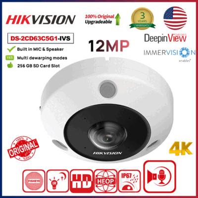 Hikvision Original DS-2CD63C5G1-IVS 12 MP DeepinView Fisheye Security IP Camera