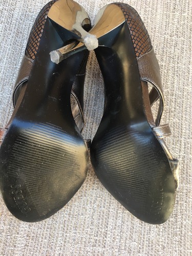 GUESS Sexy Snake Animal Print Leather Open Toe Silver Mirror Heels Size 6.5 M - Picture 8 of 12