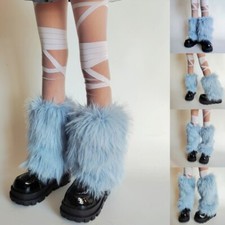 Stylish Soft Furry Leg Warmers for Women s Winter Fashion Fuzzy Blue Boot Cuffs