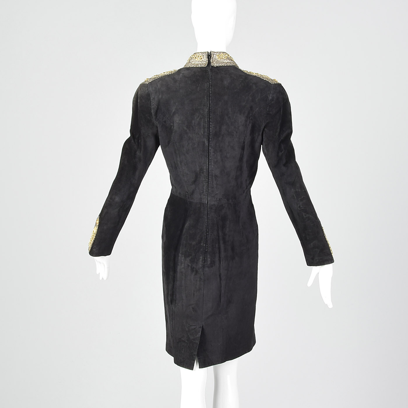 M 1980s Michael Hoban North Beach Leather Black Leather Dress Gold Details 80s image 2
