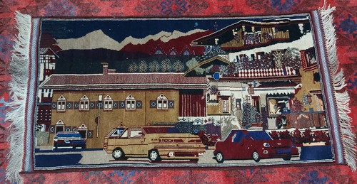 Handmade Ethnic Vintage Scenic Baloch Rug Tribal rug wool rug veg dyed 
