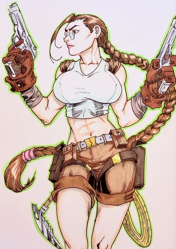 Lara Croft, Tomb Raider, fan art, dessin, marqueurs, bandes dessinées, manga, peinture