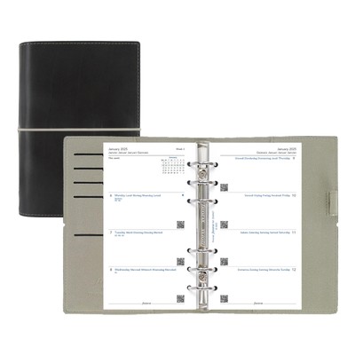 Domino Organizer, Personal Size, Black - Leather-Look, Contrast Stitching, Si...