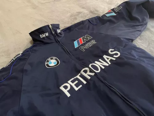 CHAQUETA DE CARRERAS VINTAGE PARA ADULTOS F-1 2025, CHAQUETA BMW AZUL MARINO BORDADO ALGODÓN ACOLCHADO - Imagen 6 de 16