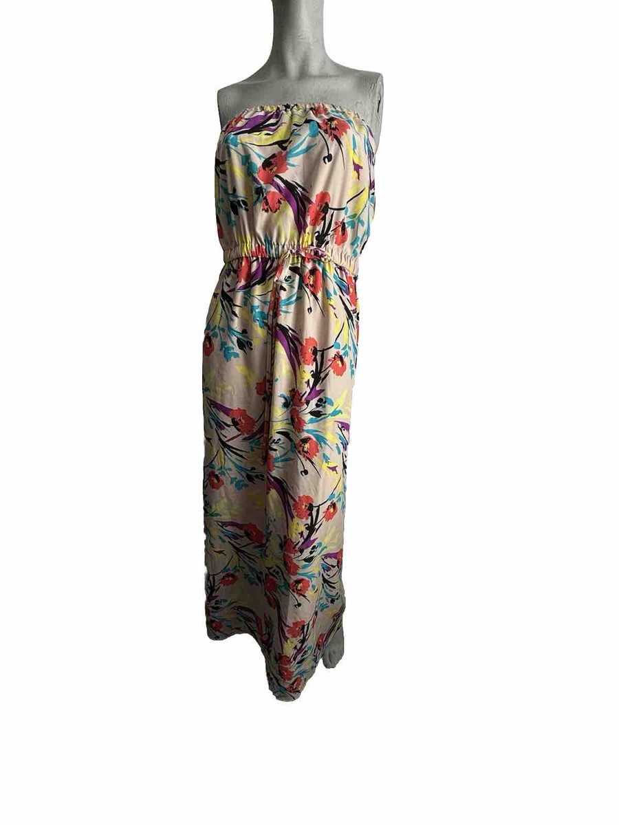 MONSOON Beige Multicoloured Floral Bandeau Maxi Dress Size XL