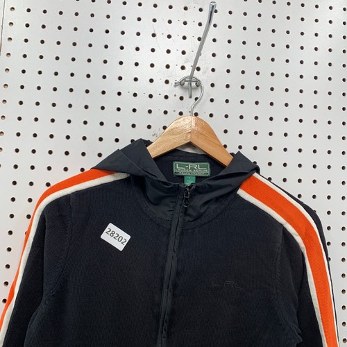 LRL Active Ralph Lauren Hooded Zip Sweatshirt Black Orange Women L 19x23 Harley - Picture 7 of 14