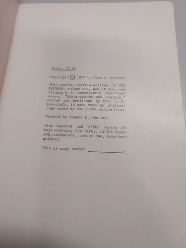 H.P. LOVECRAFT THE RAINBOW VOL 1 LIMITED ED 1977 REPRINT UNMARKED/550 - RARE - Bild 2 von 3