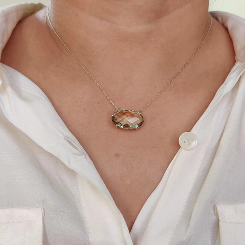 Green Amethyst Necklace Designer Necklace 925 Sterling Silver Boho Necklace - Picture 1 of 7