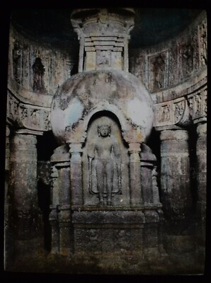 Magic Lantern Slide ROCK CUT TEMPEL NO9 C1920 PHOTO INDIA ? AJANTA ?