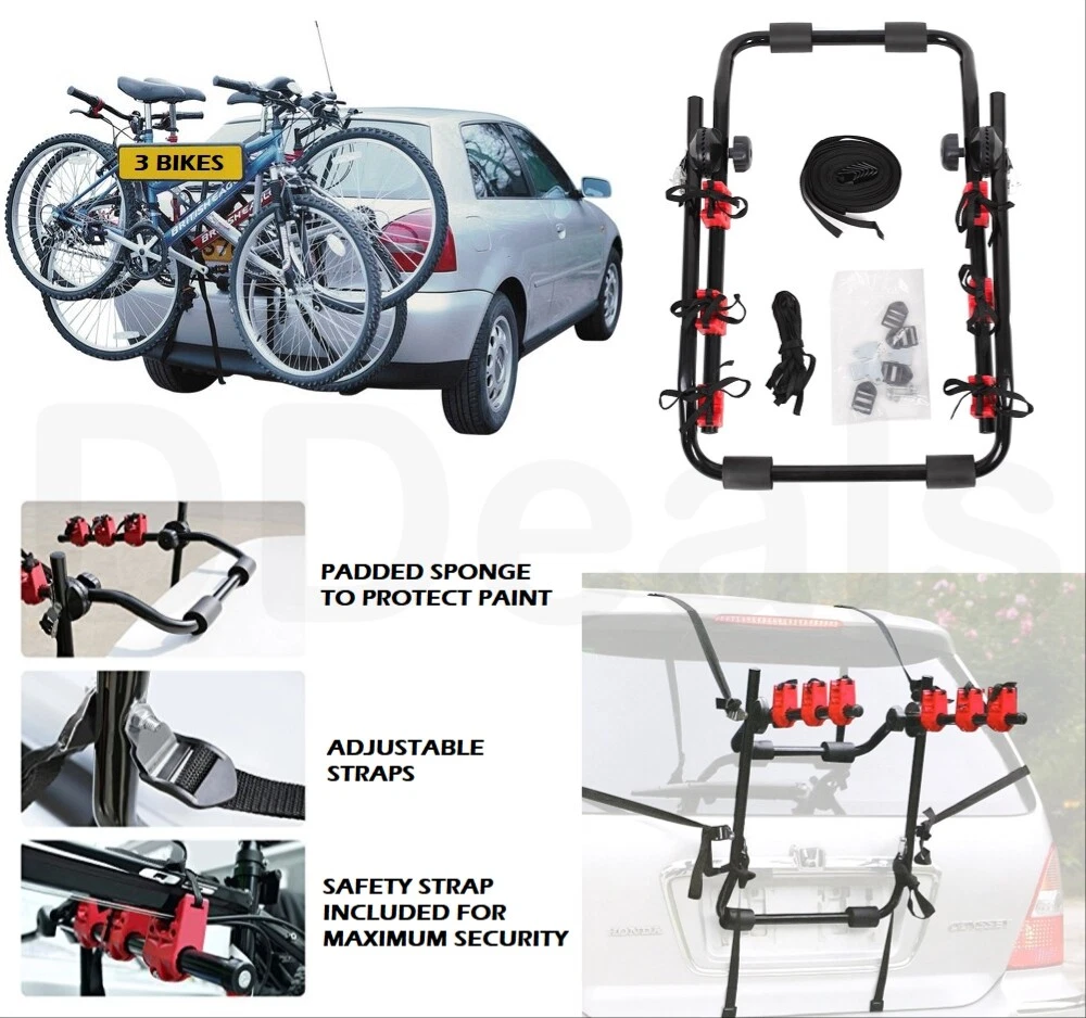 Triple 3 Three Bike Bicycle Carrier Boot Rack Mount Metal Padded