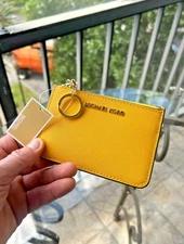 Michael Kors Lady Keychain Ring Small Leather Coin Pouch ID Holder Wallet Yellow