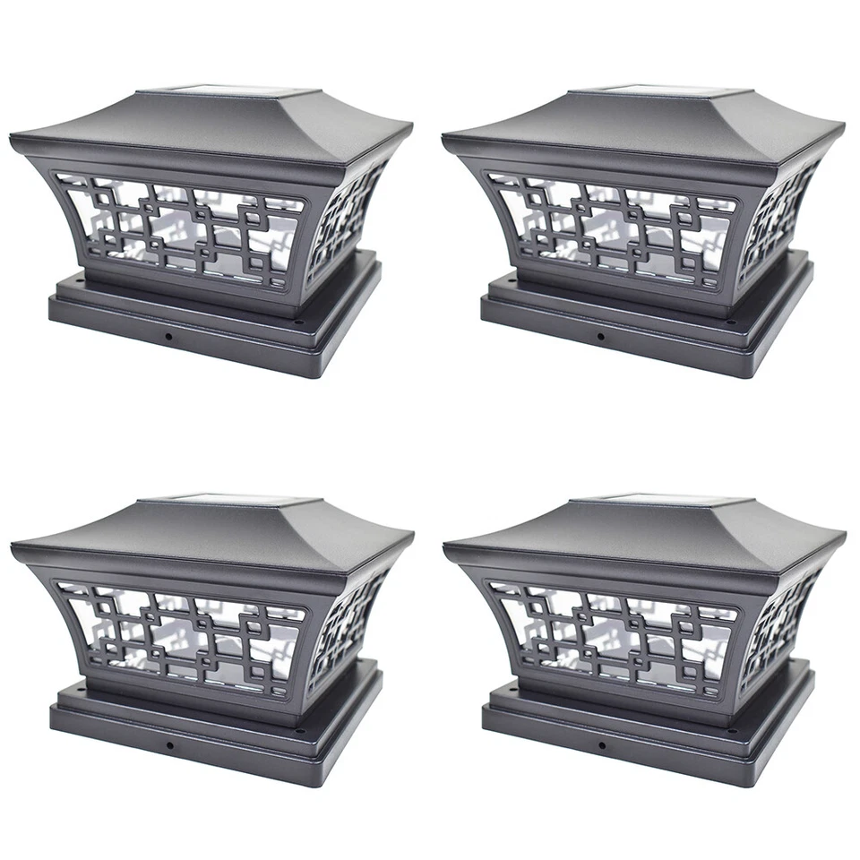 4 черных/бронзовых уличных светодиодных фонаря на солнечных батареях 6 x 6 для ограждения деки виниловые - Изображение 3 из 4