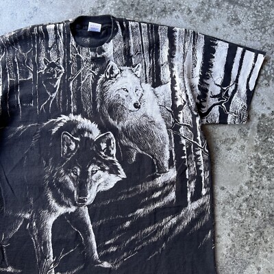 Vintage 90s Harlequin Wild AOP Graphic T Shirt Mens Size XL Black