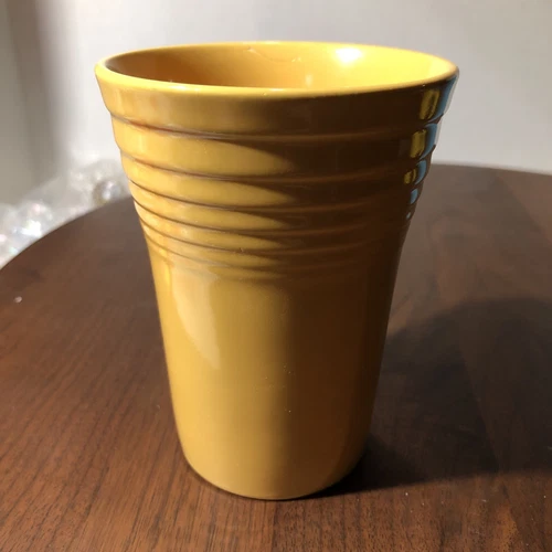 Vintage Fiestaware Yellow Water Tumbler Juice Cup 4 1/2” Tall Chips