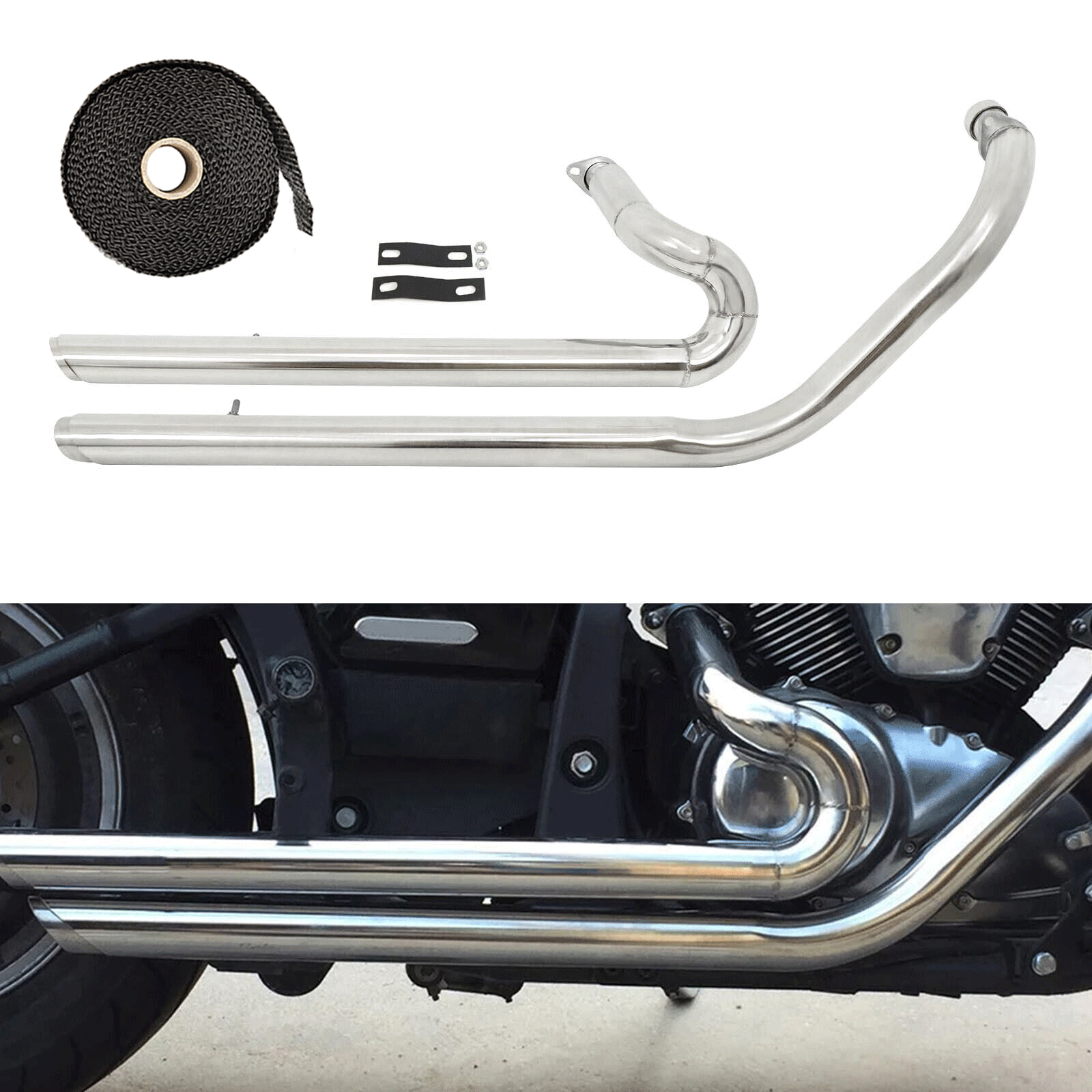 Chrome Exhaust Pipes System Baffles For Kawasaki Vulcan 900 S VN900