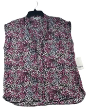 Bar III Blouse Womens size XS Pink White Floral Business Career Neck Tie New